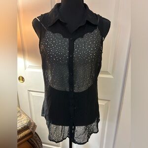Sheer Black Blouse by A.N.A.    A New Approach and White SHEIN Camisol